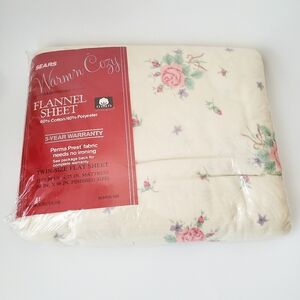 Vintage Sears Warm N Cozy Floral Flannel Twin Flat Sheet